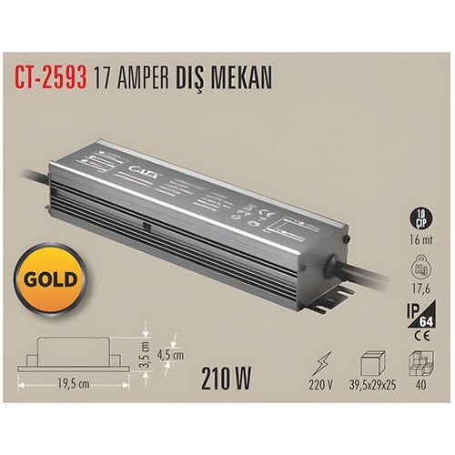 Cata 17 Amper 210 Watt Dış Mekan Şerit Led Trafosu  - CT-2593